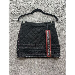 NWT Laurence & Chico Designer Tweed Mini Quilted Skirt Black‎ Womens Size S